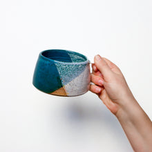 Load image into Gallery viewer, Wide Mug in White &amp; Teal
